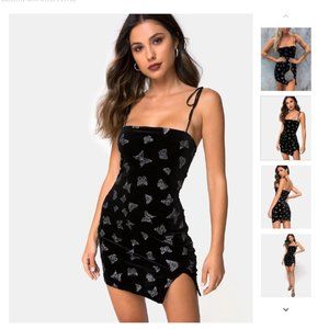 Verso Dress in Black with Glitter Butterfly Motel
